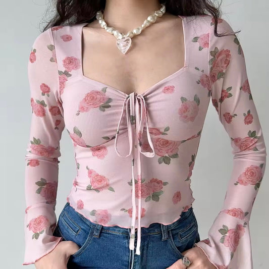 Bell Sleeve Rose Top