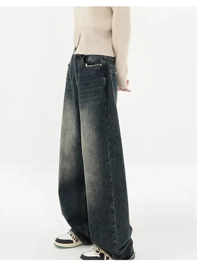 Distressed Pocket Wide Leg Jeans