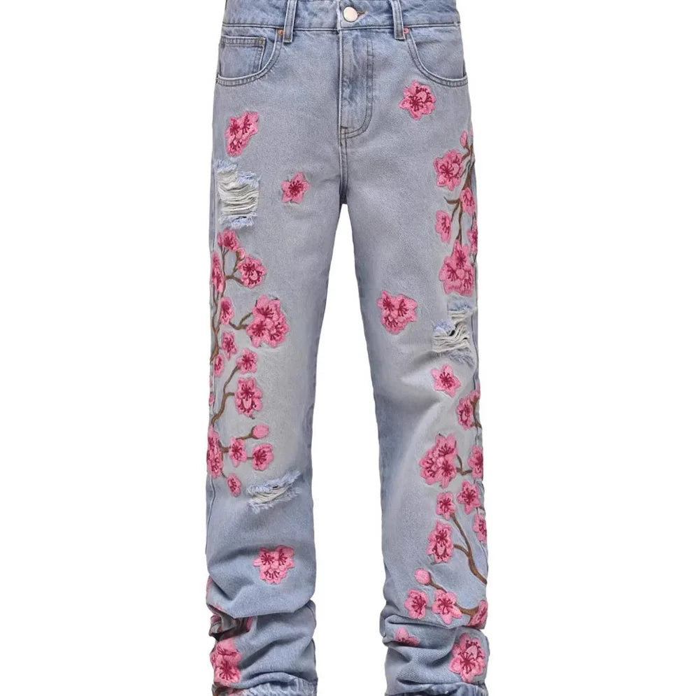 Stacked Floral Straight Leg Jeans