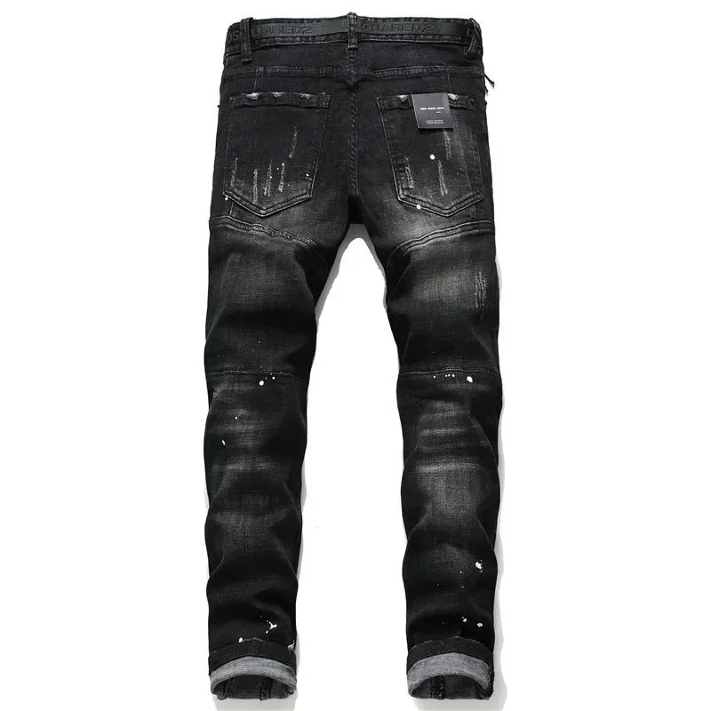 Distressed Black Spotted Skinny Jeans