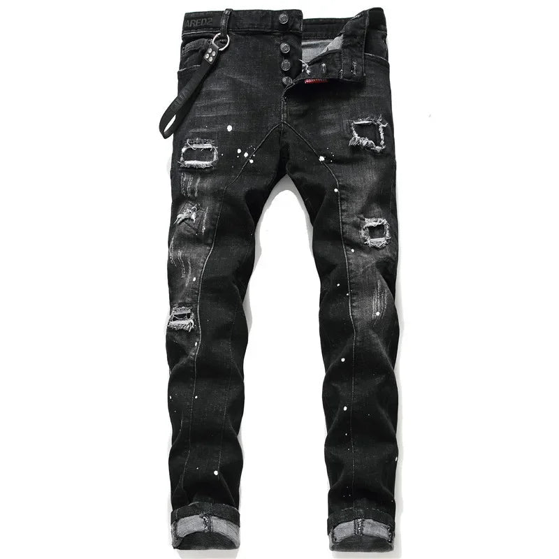 Distressed Black Spotted Skinny Jeans