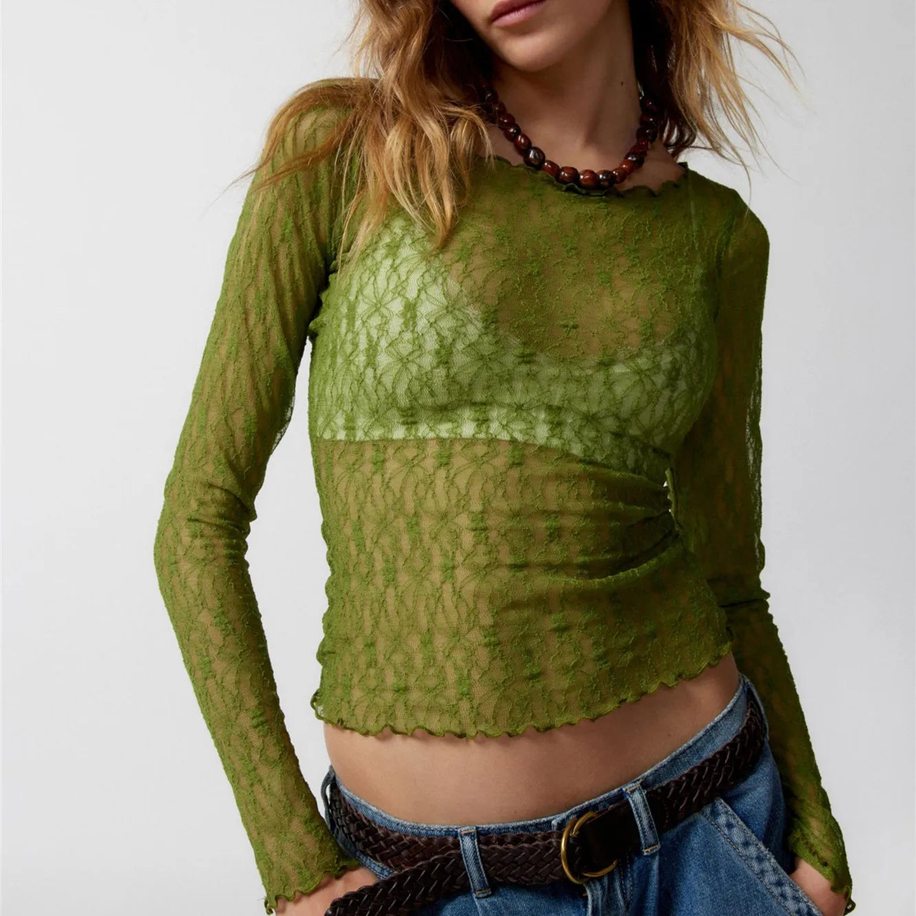 Y2k Long Sleeve Sheer Top