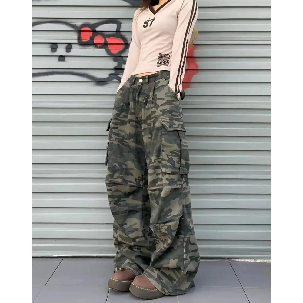 Wide-Leg Camo Cargo Jeans