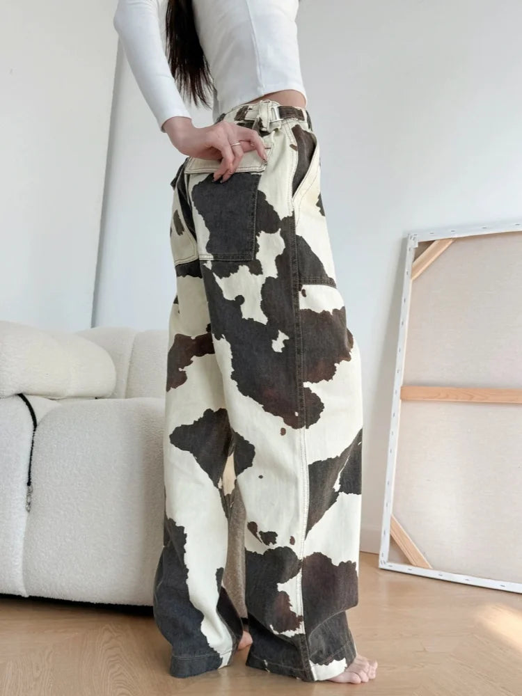 Cow Print Wide Leg Jeans