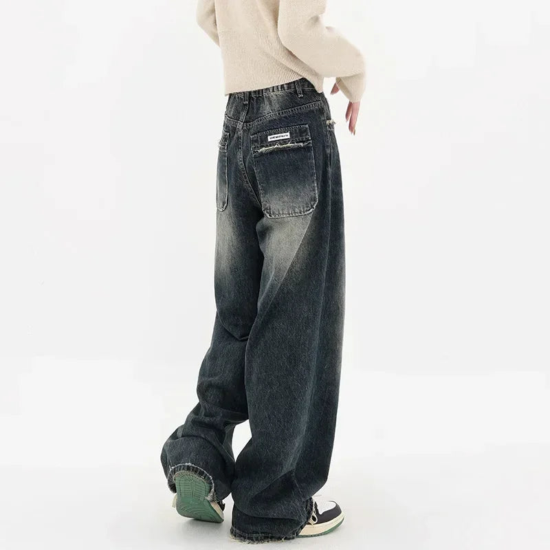 Distressed Pocket Wide Leg Jeans