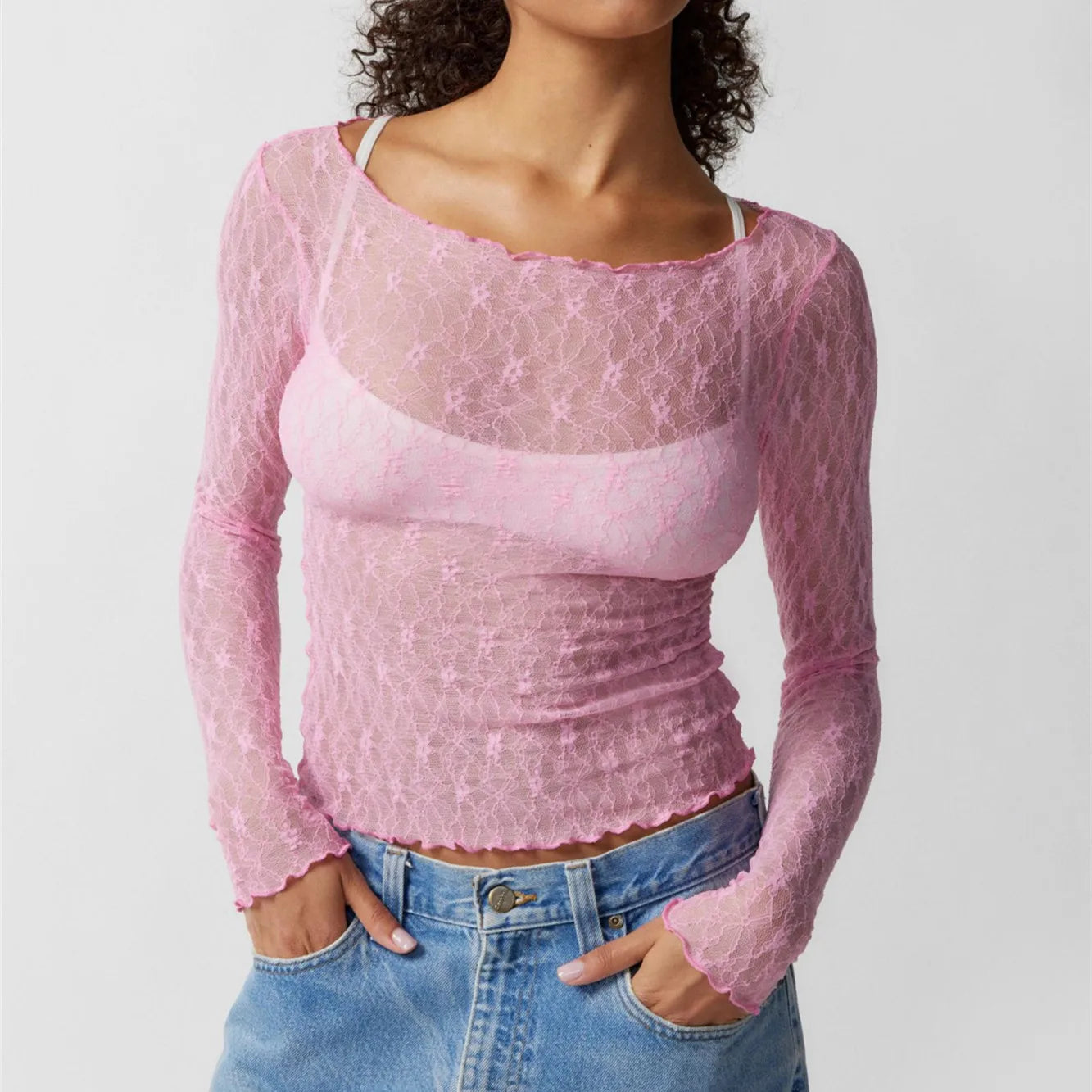 Y2k Long Sleeve Sheer Top