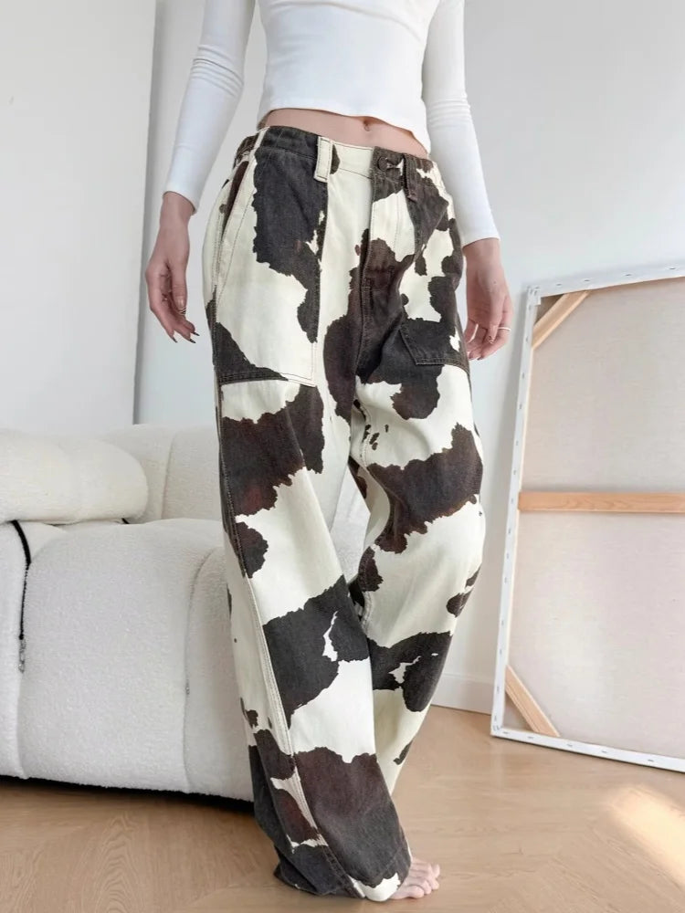 Cow Print Wide Leg Jeans