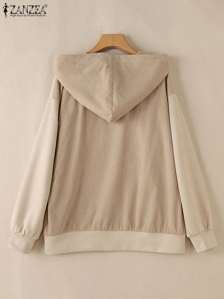 Corduroy Asymmetrical Pocket Hoodie