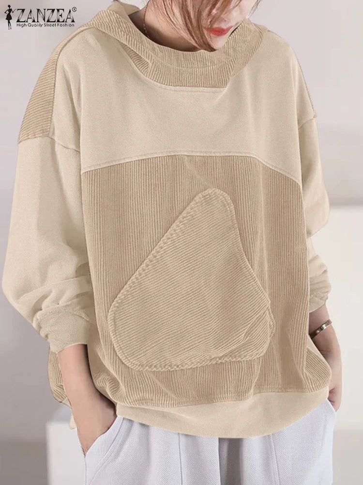 Corduroy Asymmetrical Pocket Hoodie