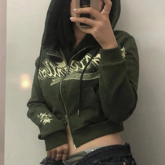 Star 2Way Zip Cropped Hoodie