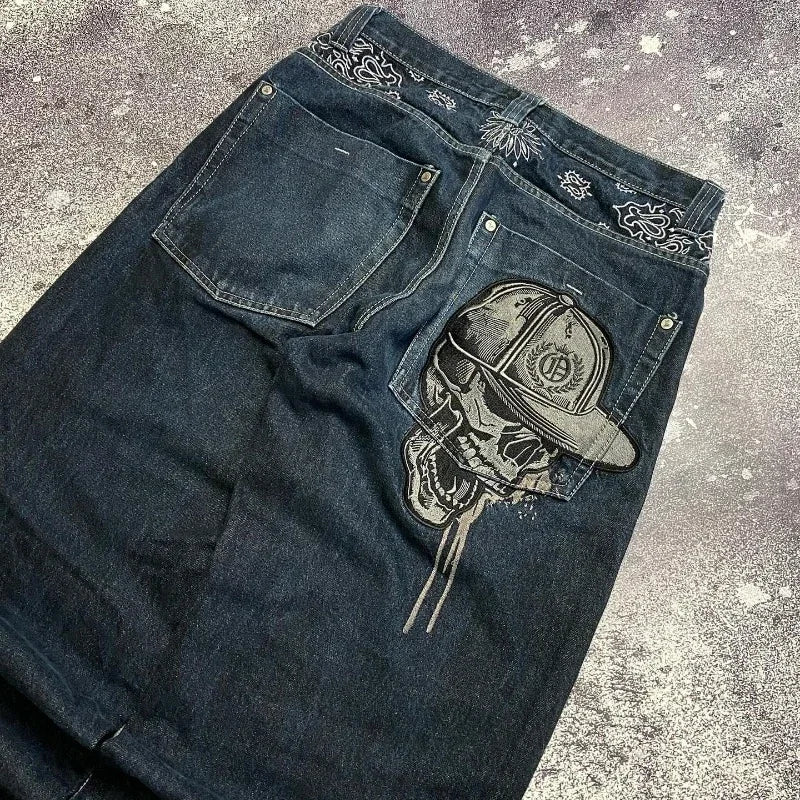 Skull Embroidered Wide Leg