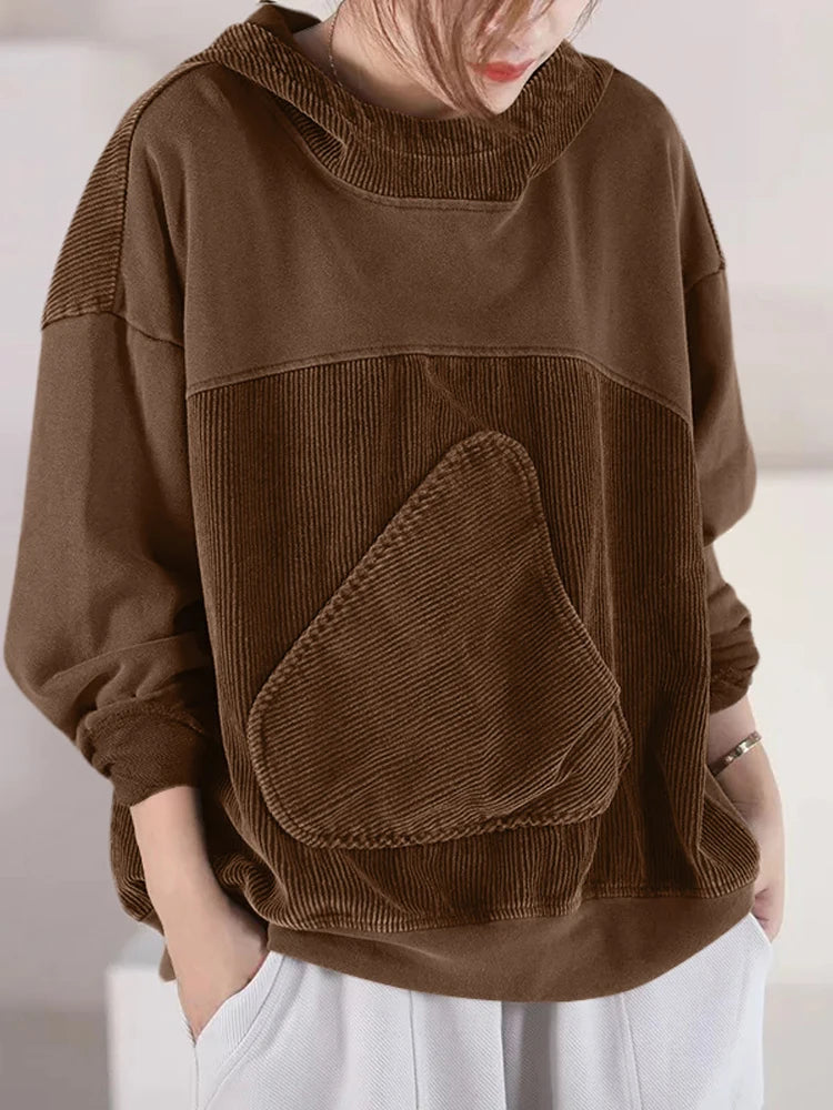 Corduroy Asymmetrical Pocket Hoodie