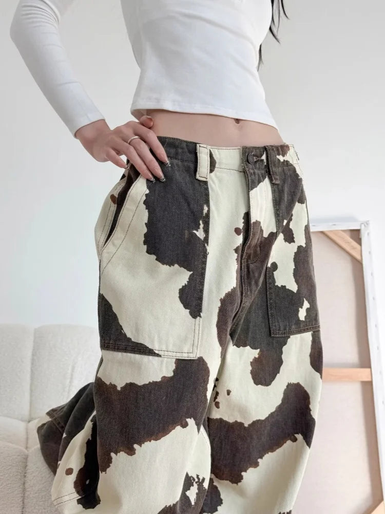 Cow Print Wide Leg Jeans